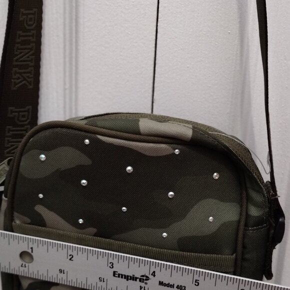 PINK Victoria’s Secret Camo Rhinestone Crossbody Bag Green Studded Mini Purse - Picture 7 of 10
